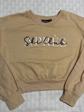 Chemistry Camel Cropped Crewneck Sweater with Embroidered Logo